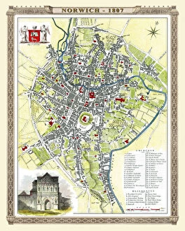 Old Map of Norwich 1807 by Cole and Roper