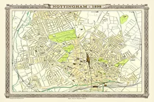 Royal Atlas Collection: Old Map of Nottingham 1898 from the Royal Atlas by Bartholomew