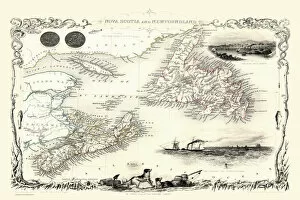 Maps of Canada, Newfoundland, Nova Scotia And Alaska PORTFOLIO Gallery: Old Map of Nova Scotia and Newfoundland 1851 by John Tallis