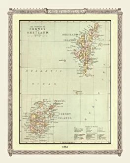 Scotland and Counties PORTFOLIO Collection: Old Map of the Orkney and Shetland Isles from the Philips Handy Atlas of 1882