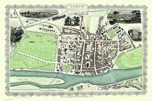 Images Dated 5th November 2020: Old Map of Perth Scotland 1851 by John Tallis
