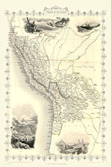 Maps of Central and South America PORTFOLIO Collection: Old Map of Peru and Bolivia 1851 by John Tallis
