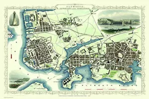 Old Town Plan Gallery: Old Map of Plymouth Devonport and Stonehouse 1851 by John Tallis
