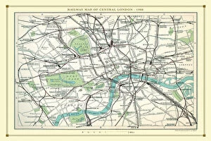 Old Railway Maps PORTFOLIO Gallery: Old Map of the Railways of Central London 1908 by Bartholomew