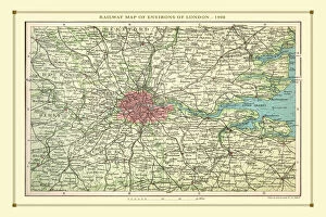 Historic Railway Map Collection: Old Map of the Railways of the Environs of London 1908 by Bartholomew