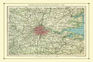 Old Railway Maps PORTFOLIO Collection: Old Map of the Railways of the Environs of London 1908 by Bartholomew