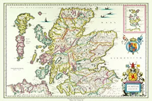 Images Dated 5th November 2020: Old Map of Scotland 1635 by Willem & Johan Blaeu from the Theatrum Orbis Terrarum
