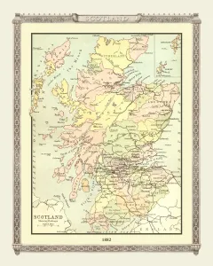 Images Dated 2nd November 2020: Old Map of Scotland from the Philips Handy Atlas of 1882
