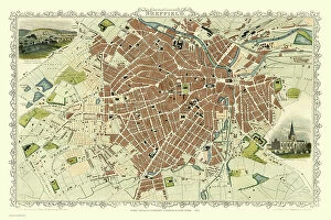 John Tallis Map Collection: Old Map of Sheffield 1851 by John Tallis