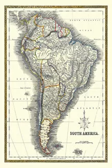 Maps of Central and South America PORTFOLIO Collection: Old Map of South America 1852 by Henry George Collins