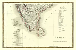 Maps of Countries in Asia PORTFOLIO Collection: Old Map of Southern India 1852 by Henry George Collins