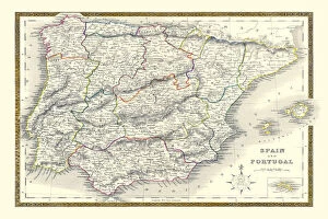 Collins Map Collection: Old Map of Spain and Portugal 1852 by Henry George Collins