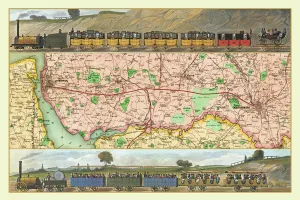 Old Railway Maps PORTFOLIO Collection: Old Map Titled 'Travelling on the Liverpool to Manchester Railway 1830'