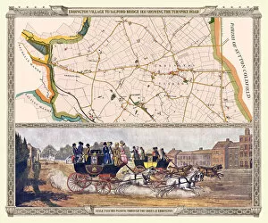 : Old Map of the Turnpike Road u Erdington 1833 with Stagecoaches at 'The Green'