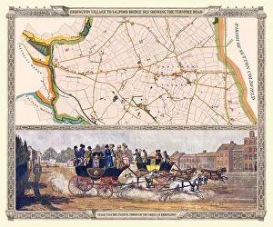 Old Map of the Turnpike Road u Erdington 1833 with Stagecoaches at The Green