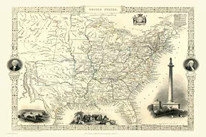 Maps of the United States of America PORTFOLIO Collection: Old Map of the United States of America 1851 by John Tallis