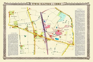 Images Dated 27th October 2020: Old Map of the Village of Two Gates near Tamworth in Staffordshire 1884