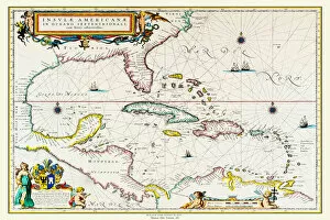 Maps of Central and South America PORTFOLIO Collection: Old Map of The West Indies 1662 by Willem & Johan Blaue from the Theatrum Orbis Terrarum