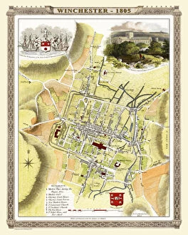 English & Welsh PORTFOLIO Collection: Old Map of Winchester 1805 by Cole and Roper