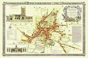 Images Dated 5th November 2020: Old Map of Wolverhampton 1750 by Isaac Taylor