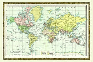 Images Dated 5th November 2020: Old Map of the World 1914