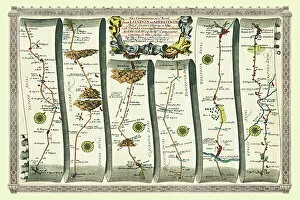 Early Coaching Routes and Canal Maps PORTFOLIO Gallery: Old Road Strip Map (PLATE 2) The Continuation of the Road from London to Aberystwyth