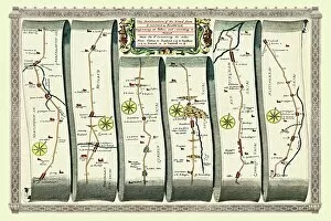 Early Coaching Routes and Canal Maps PORTFOLIO Collection: Old Road Strip Map (PLATE 6) The Continuation of the Road from London to Barwick