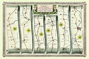 Early Coaching Routes and Canal Maps PORTFOLIO Collection: Old Road Strip Map (PLATE 8) The Continuation of the Road from London to Barwick