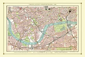 Old Map Of London Central Collection: Old Street Map of Chelsea, Putney and River Thames 1908