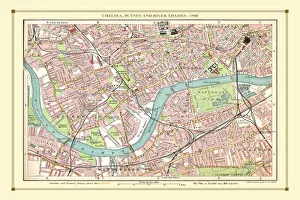 London Street Plan Gallery: Old Street Map of Chelsea, Putney and River Thames 1908