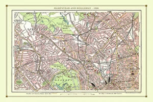 London Street Plan Gallery: Old Street Map of Hamstead, Holloway and Islington 1908