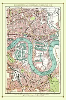 Images Dated 5th November 2020: Old Street Map of The Isle of Dogs and River Thames at Greenwich 1908