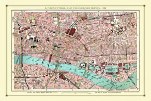 London Street Plan Gallery: Old Street Map of London Central, East End and River Thames 1908