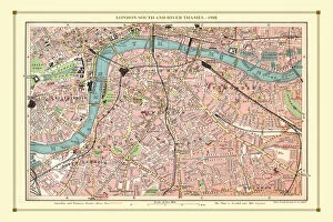 London Street Plan Gallery: Old Street Map of London South and River Thames 1908