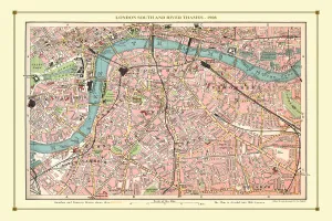 London Street Plan Gallery: Old Street Map of London South and River Thames 1908