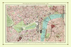 Old Map Of London Central Collection: Old Street Map of The Strand, West End and River Thames 1908