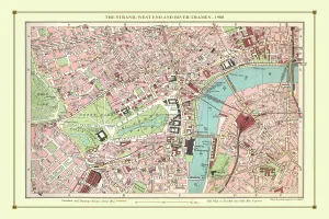 London Street Plan Gallery: Old Street Map of The Strand, West End and River Thames 1908