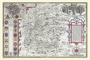 County Map Of England Gallery: OldCounty Map of Wiltshire 1611 by John Speed
