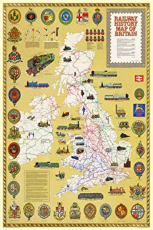 Pictorial History Maps PORTFOLIO Collection: Pictorial History Railway Map of Britain