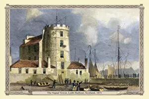 19th & 18th Century UK City Views PORTFOLIO Gallery: The Signal Tower, Leith Harbour, near Edinburgh Scotland 1831