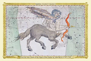 Astronomy, Celestial and Star Charts Collection: Signs of the Zodiac in Early Color by John Bevis ÔÇô Sagittarius ÔÇô November 23 ÔÇô December 21