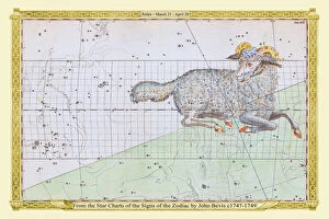 Astronomy, Celestial and Star Charts Collection: Signs of the Zodiac in Early Color by John Bevis ÔÇô Aries ÔÇô March 21 ÔÇô April 20