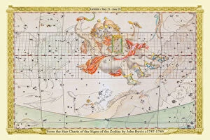 Astronomy, Celestial and Star Charts Collection: Signs of the Zodiac in Early Color by John Bevis ÔÇô Gemini ÔÇô May 21 ÔÇô June 20