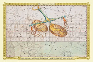 Astronomy, Celestial and Star Charts Gallery: Signs of the Zodiac in Early Color by John Bevis ÔÇô Libra ÔÇô September 23 ÔÇô October 22