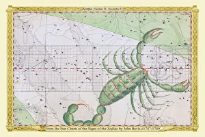 Astronomy, Celestial and Star Charts Collection: Signs of the Zodiac in Early Color by John Bevis ÔÇô Scorpio ÔÇô October 23 ÔÇô November 22