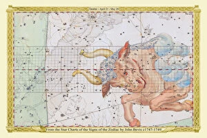 Astronomy, Celestial and Star Charts Collection: Signs of the Zodiac in Early Color by John Bevis ÔÇô Taurus ÔÇô April 21 ÔÇô May 20