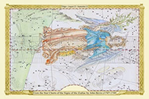 Astronomy, Celestial and Star Charts Gallery: Signs of the Zodiac in Early Color by John Bevis ÔÇô Virgo ÔÇô August 23 ÔÇô September 22