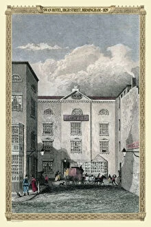Old English City Views Collection: Swann Hotel, High Street Birmingham 1829