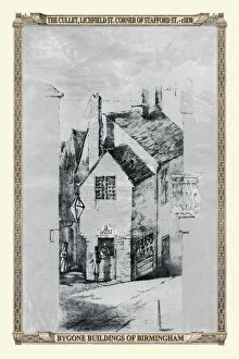 Bygone Birmingham Gallery: View down to the Cullet, Lichfield Street, corner of Stafford Street 1830of the Presbyterian