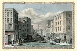 Old English City Views Gallery: View down New Street in Birmingham 1829